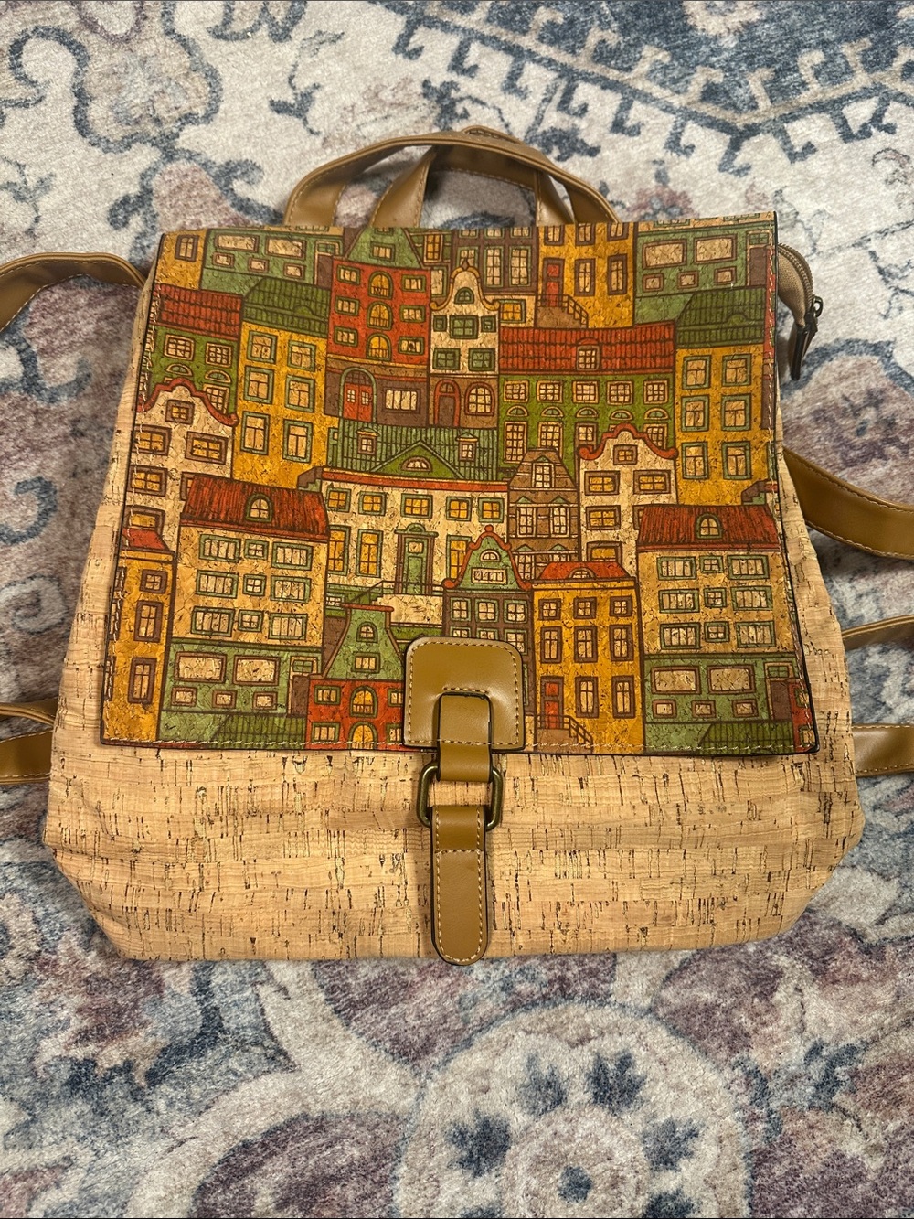 Cityscape Cork Backpack Tote in Tan and Multicolor - Unbranded